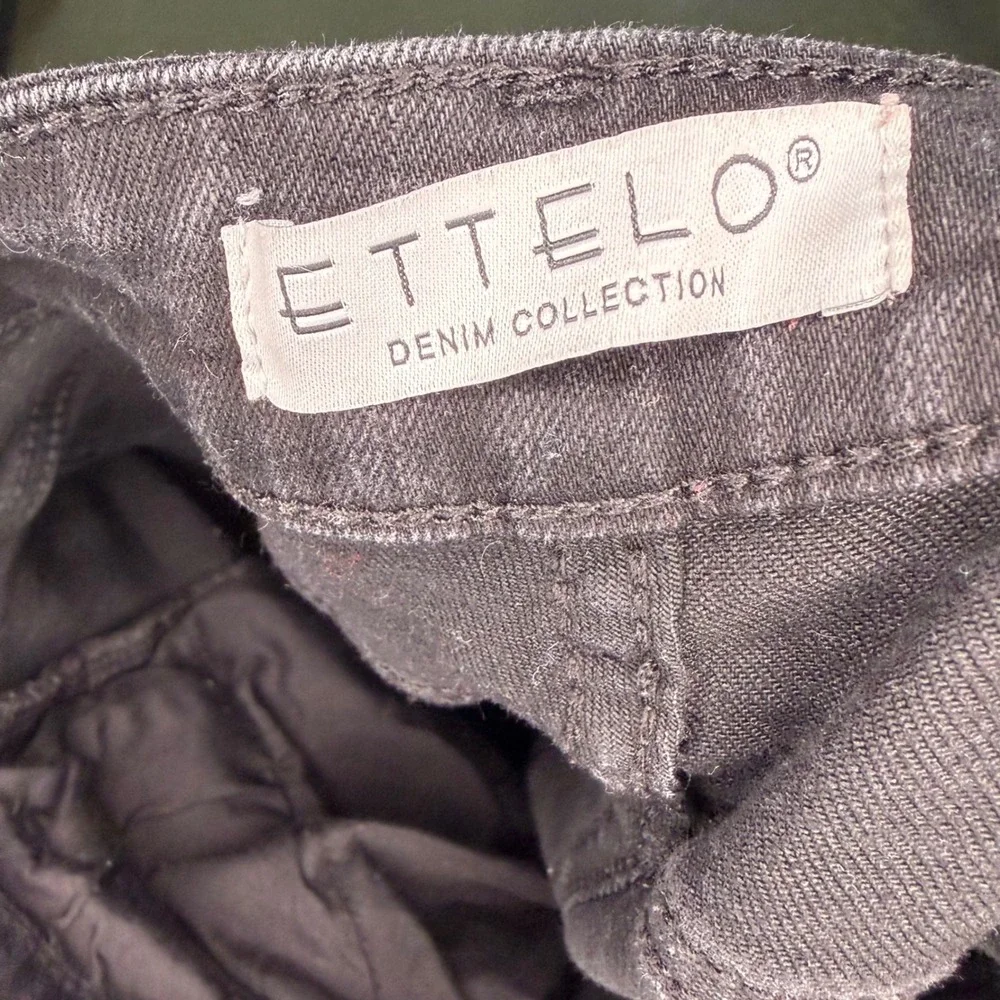 Ettelo Wide Leg Jeans Women Size 12 Black Excellent High Rise Stretch Denim - Picture 4 of 5